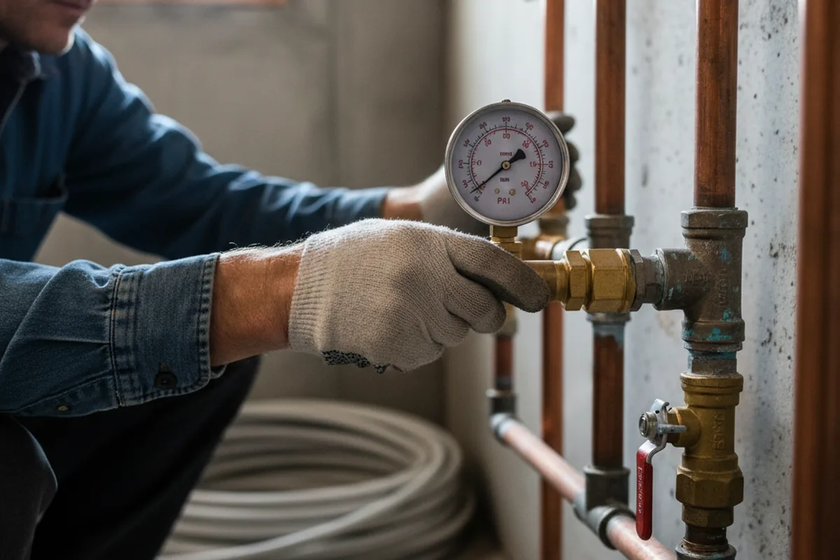 Pressure testing a repaired line during Water Line Repair in Buskirk